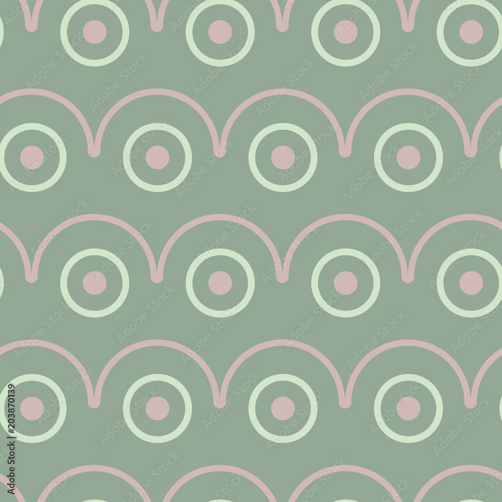 Fototapeta premium Geometric seamless pattern. Olive green background with pale pink elements