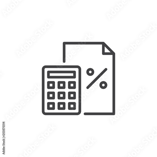 Calculator and financial document outline icon. linear style sign for mobile concept and web design. Accounting simple line vector icon. Symbol, logo illustration. Pixel perfect vector graphics