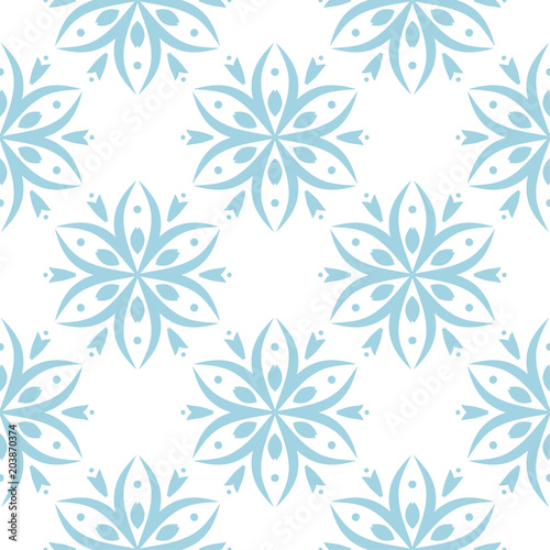 Blue floral seamless pattern on white background