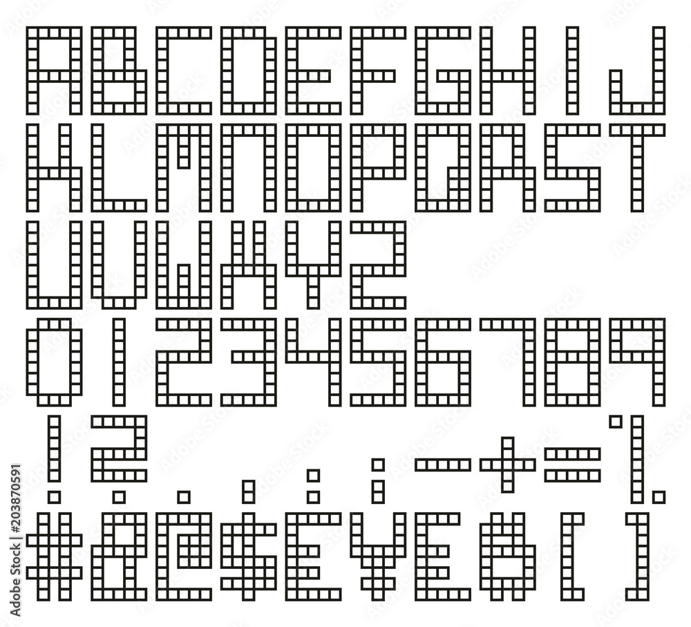 Modern Propaganda Pixel Square Vector Font with Uppercase Letters, Numbers & Signs Modern Propaganda Pixel Square Vector Font with Uppercase Letters, Numbers & Signs