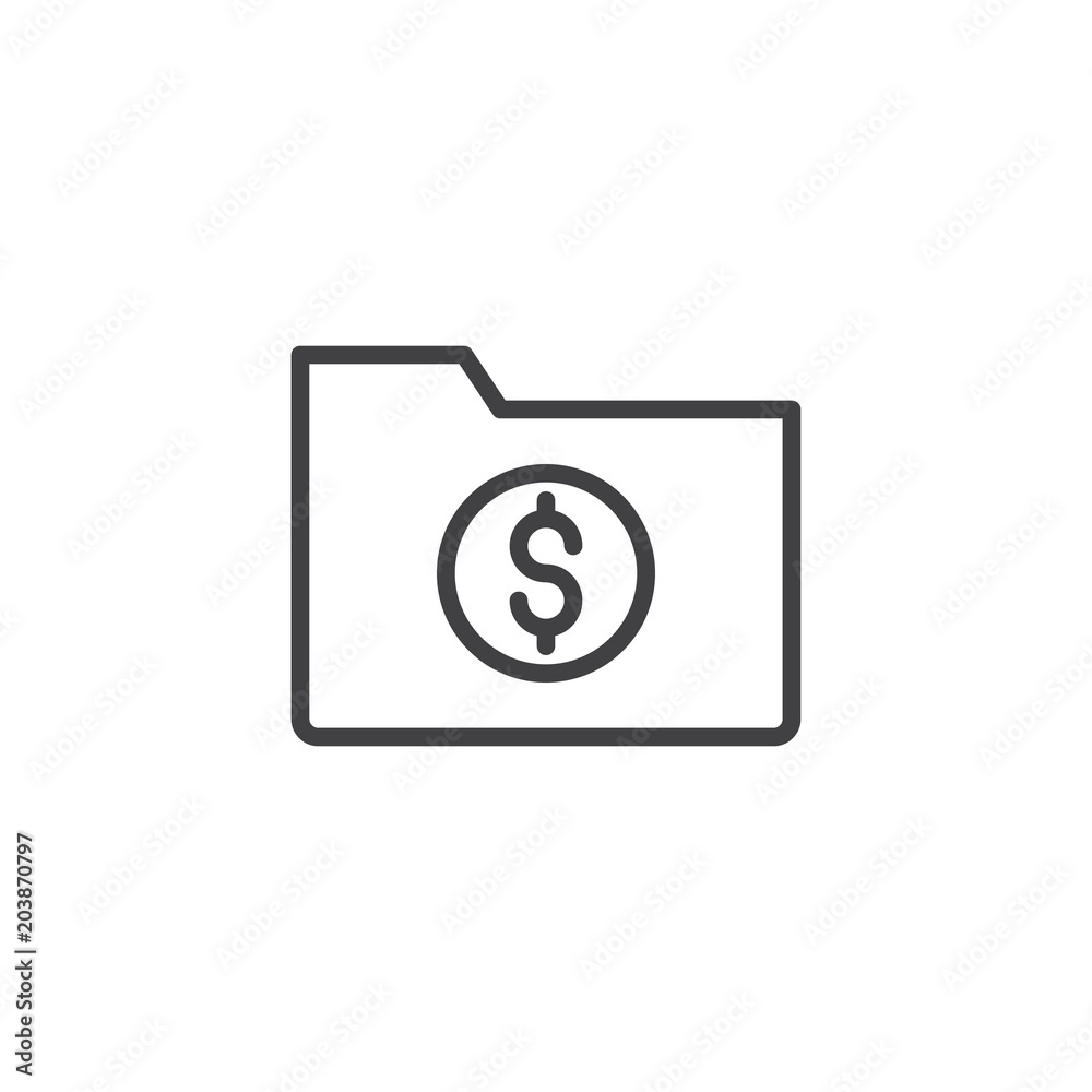 Dollar folder outline icon. linear style sign for mobile concept and web design. Financial Folder simple line vector icon. Symbol, logo illustration. Pixel perfect vector graphics Dollar folder outline icon. linear style sign for mobile concept and web design. Financial Folder simple line vector icon. Symbol, logo illustration. Pixel perfect vector graphics