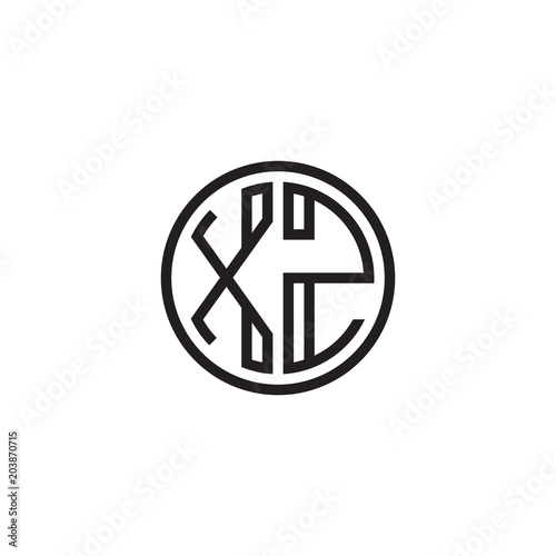 Initial letter XZ  minimalist line art monogram circle shape logo  black color