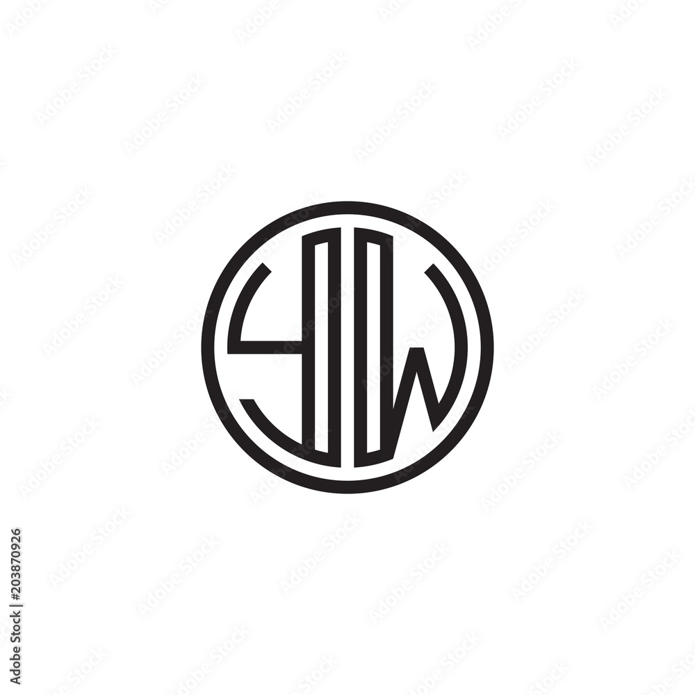 Initial letter YW, minimalist line art monogram circle shape logo, black color Initial letter YW, minimalist line art monogram circle shape logo, black color
