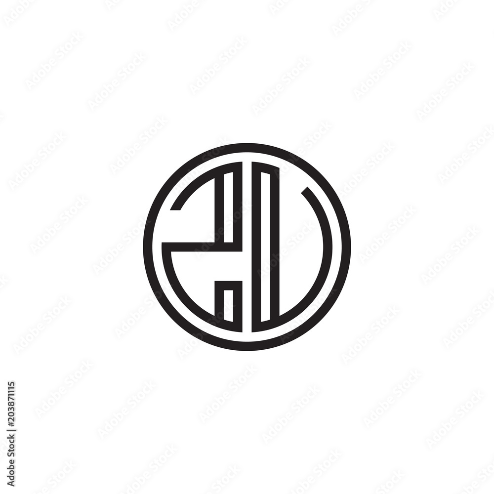 Initial letter ZU, ZV, minimalist line art monogram circle shape logo, black color Initial letter ZU, ZV, minimalist line art monogram circle shape logo, black color