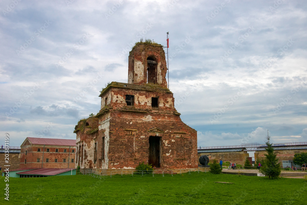 SHLISSELBURG: Ruins of the Cathedral of the Nativity of John the Baptist - a memorial in honor of the defenders of the fortress of Oreshek during the Great Patriotic War In the Oreshek fortress