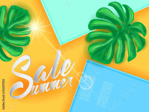 Summer sale on papper background witn palm leaves