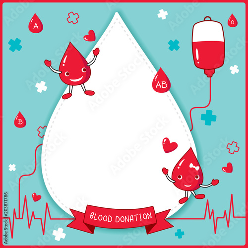 Illustration vector of cartoon drop character with blood types and symbol design for World Blood donor day poster.