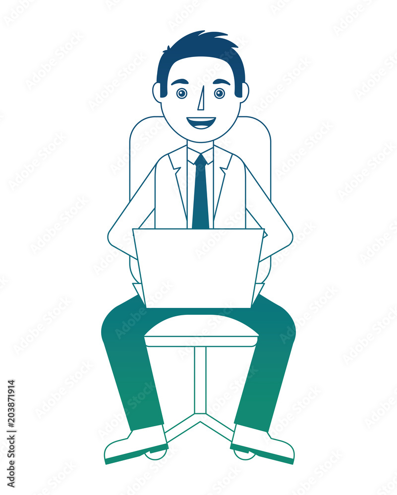 elegant businessman with laptop in chair avatar character vector illustration design