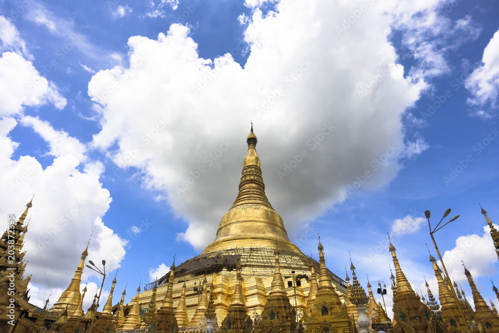 Shwedagon Pagoda prayer and travel attraction in city of Yangon Myanmar Asia 