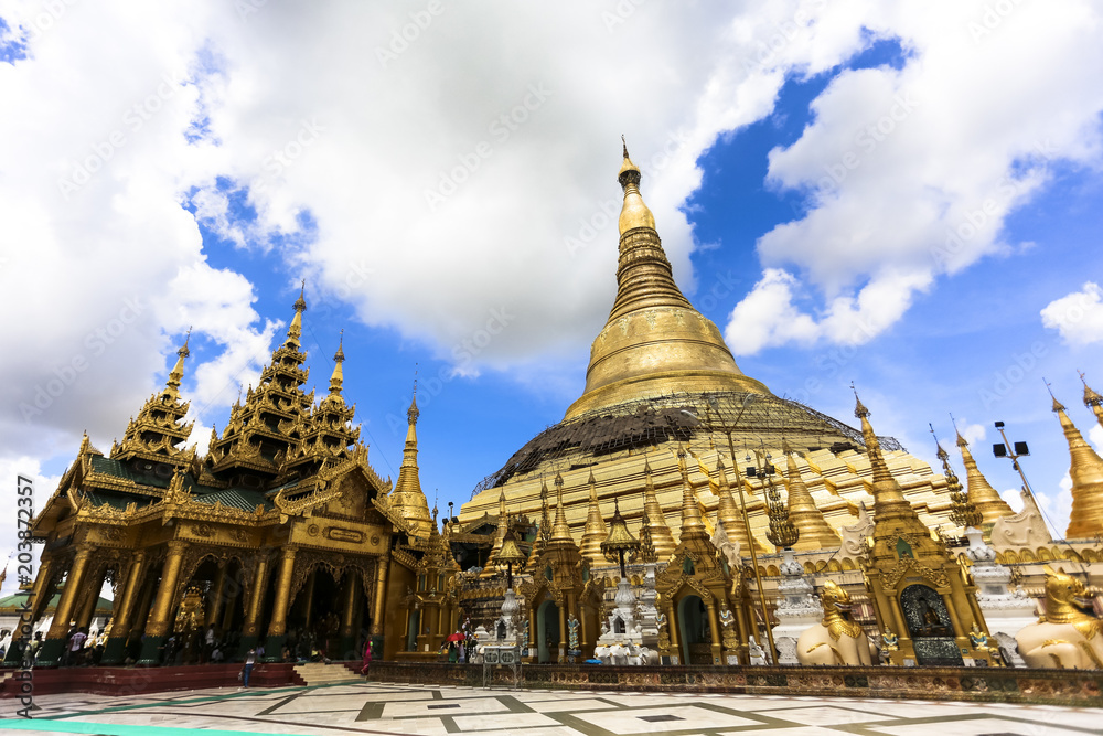 Shwedagon Pagoda prayer and travel attraction in city of Yangon Myanmar Asia 