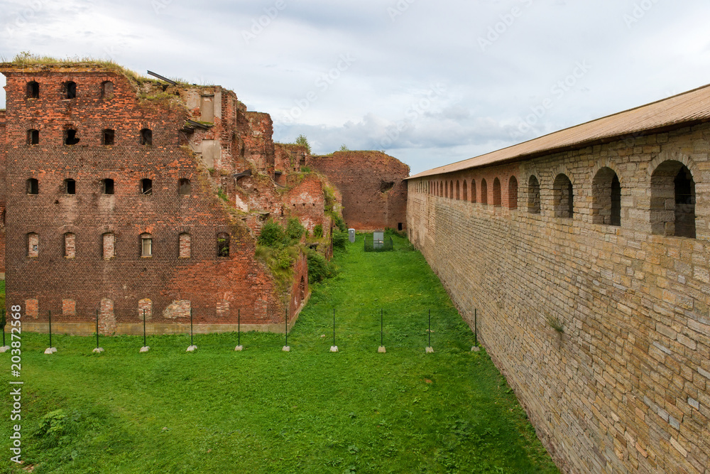 SHLISSELBURG, SAINT PETERSBURG, RUSSIA - AUGUST 21, 2017: the Views of  Wardens and prison housing 1911. of the Oreshek fortress.  Russian Medieval defensive structure and political prison. 