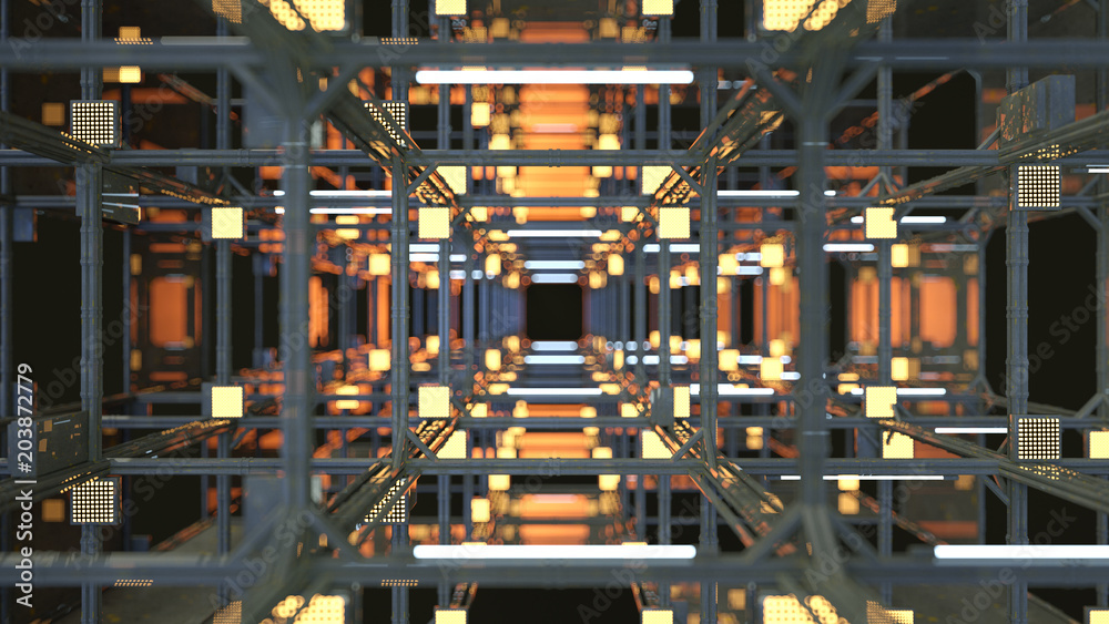 Tunnel with metal construction 3D render