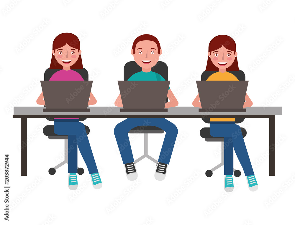 people with desk and laptop computer isolated icon vector illustration design people with desk and laptop computer isolated icon vector illustration design