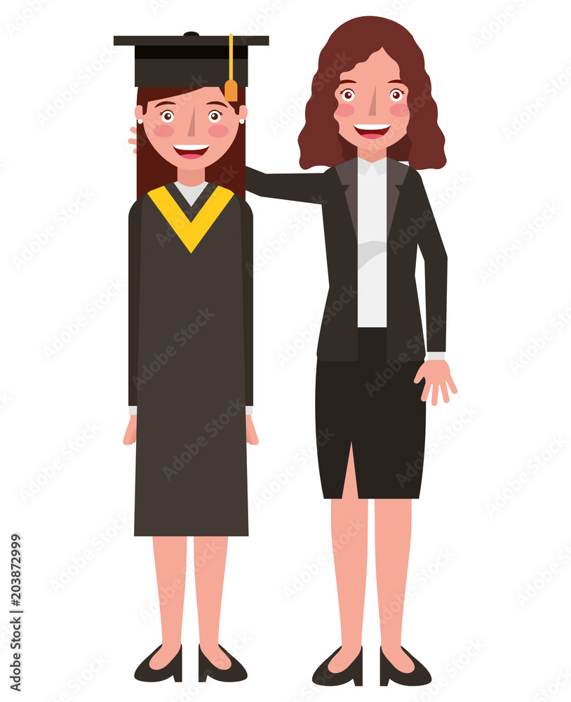 graduate student woman with business woman vector illustration design graduate student woman with business woman vector illustration design