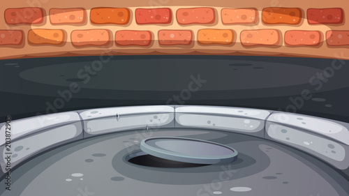 Sewage hatch illustration. Street landscape. vector eps 10