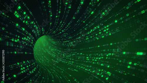 Fototapeta Green sci-fi tunnel with digital symbols abstract 3D render