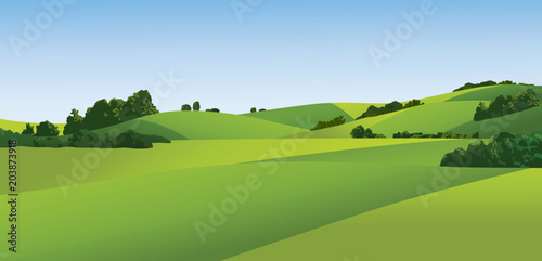 Rural landscape with green fields photo