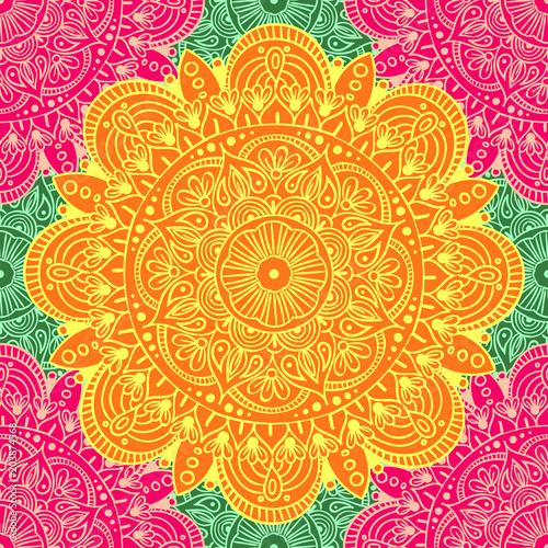 Seamless ethnic pattern with floral motives. Mandala stylized print template for fabric and paper. Boho chic design. Summer fashion.