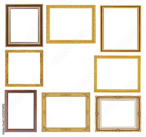 The antique gold frame on the white background