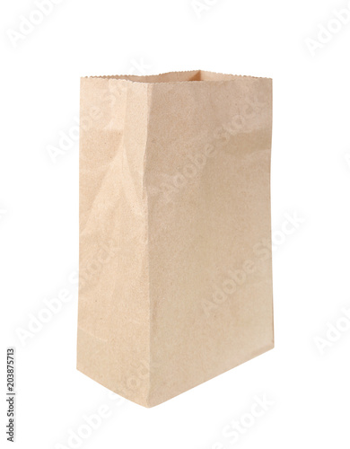 Brown Paper Bag Lunch with Copy Space Isolated on White Background.