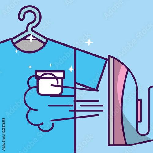 laundry cleaning steaming ironing on t-shirt vector illustration