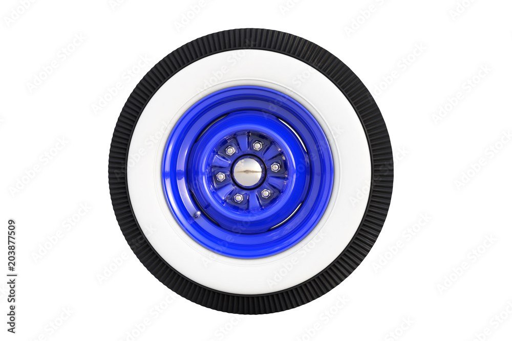 Blue retro wheel. 3D render