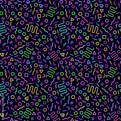 Messy geometric memphis seamless pattern. Retro style illustration