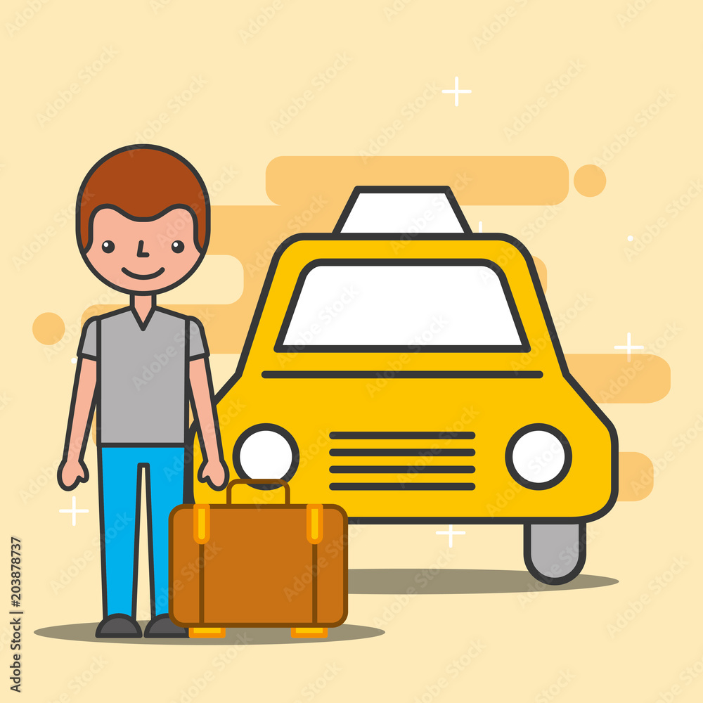 hotel service taxi and customer with suitcase vector illustration hotel service taxi and customer with suitcase vector illustration