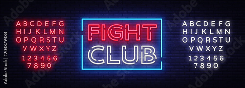 Fight club neon signboard. Bright night advertising, light banner, design neon sign template. Vector illustration. Editing text neon sign