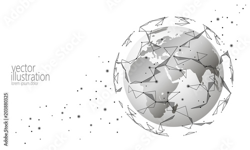 Global international connection information exchange blockchain cryptocurrency. Planet space low poly future technology finance banking design. Web security payment business vector illustration