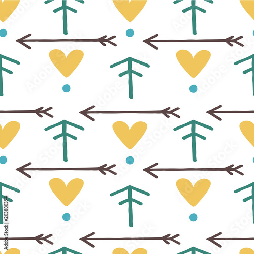 Ethnic scandinavian seamless pattern for background  textile  wrapper. Arrow  heart  dots.