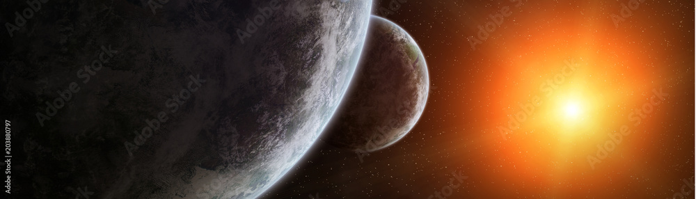 Obraz premium Panoramic view of planets in distant solar system 3D rendering elements of this image furnished by NASA