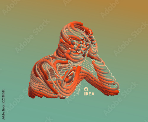 Man in a thinker pose. Miserable depressed men sitting and thinking. 3d model of man. Psychology or philosophy concept. Vector illustration.