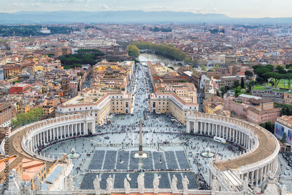 Aerial view of Saint Peter's Square in Vatican, Rome, Italy.