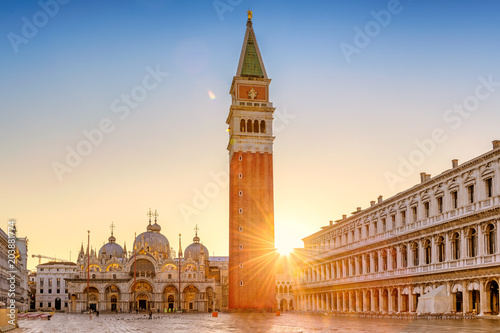 San Marco square at sunrise, Venice, Italy photo