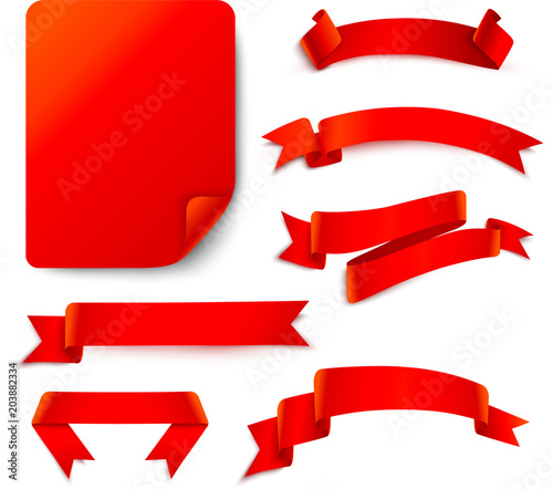 Set of red ribbons isolated on white.