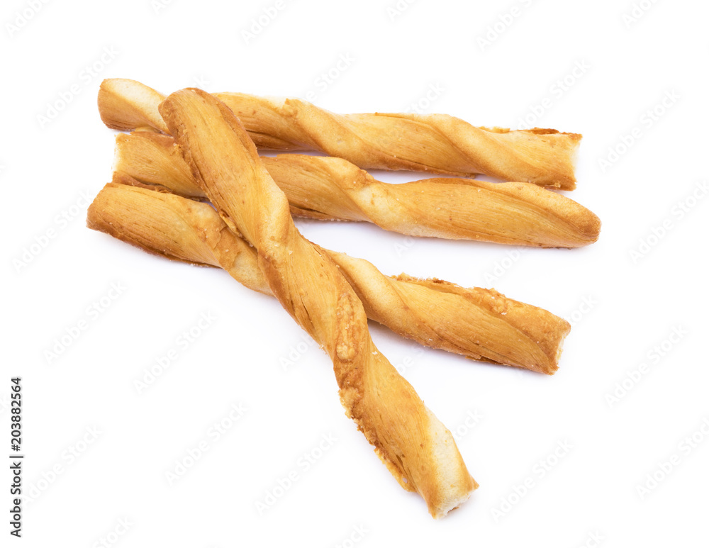 Spiral bread sticks with cheese on a white background Spiral bread sticks with cheese on a white background