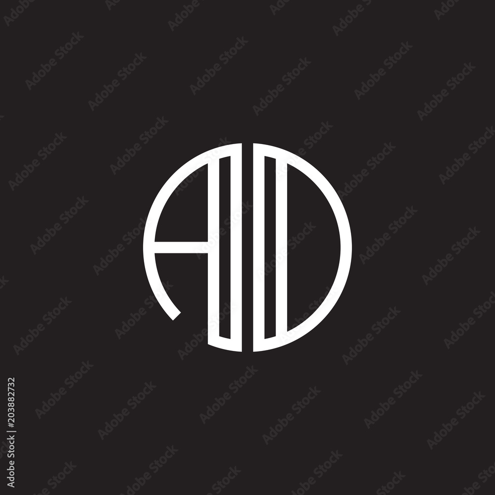 Initial letter AD, AO, minimalist line art monogram circle shape logo, white color on black background Initial letter AD, AO, minimalist line art monogram circle shape logo, white color on black background