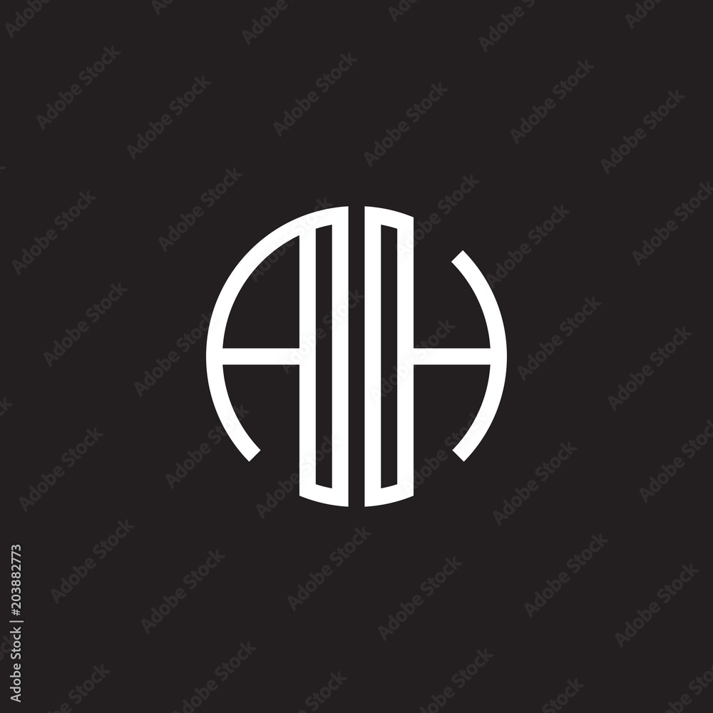 Initial letter AH, minimalist line art monogram circle shape logo, white color on black background Initial letter AH, minimalist line art monogram circle shape logo, white color on black background