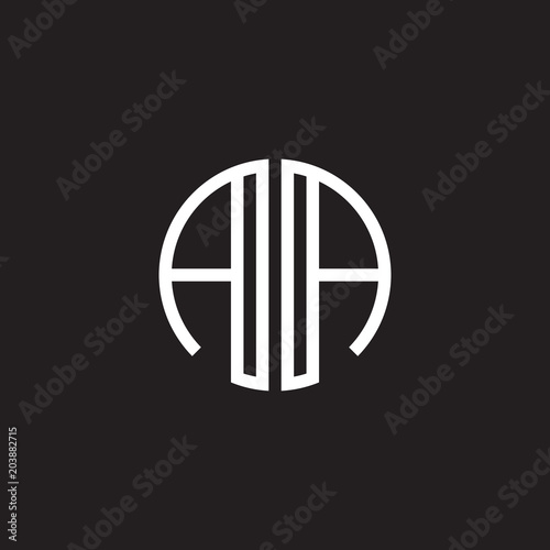 Initial letter AA mirror, minimalist line art monogram circle shape logo, white color on black background