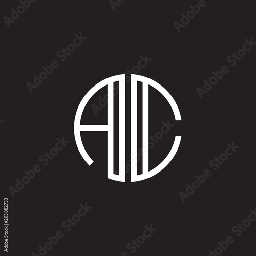 Initial letter AC, minimalist line art monogram circle shape logo, white color on black background