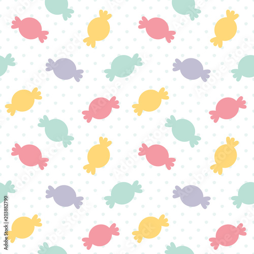 Colorful Candy Silhouette with Polka Dot Seamless Pattern Isolated on White Vector Illustration