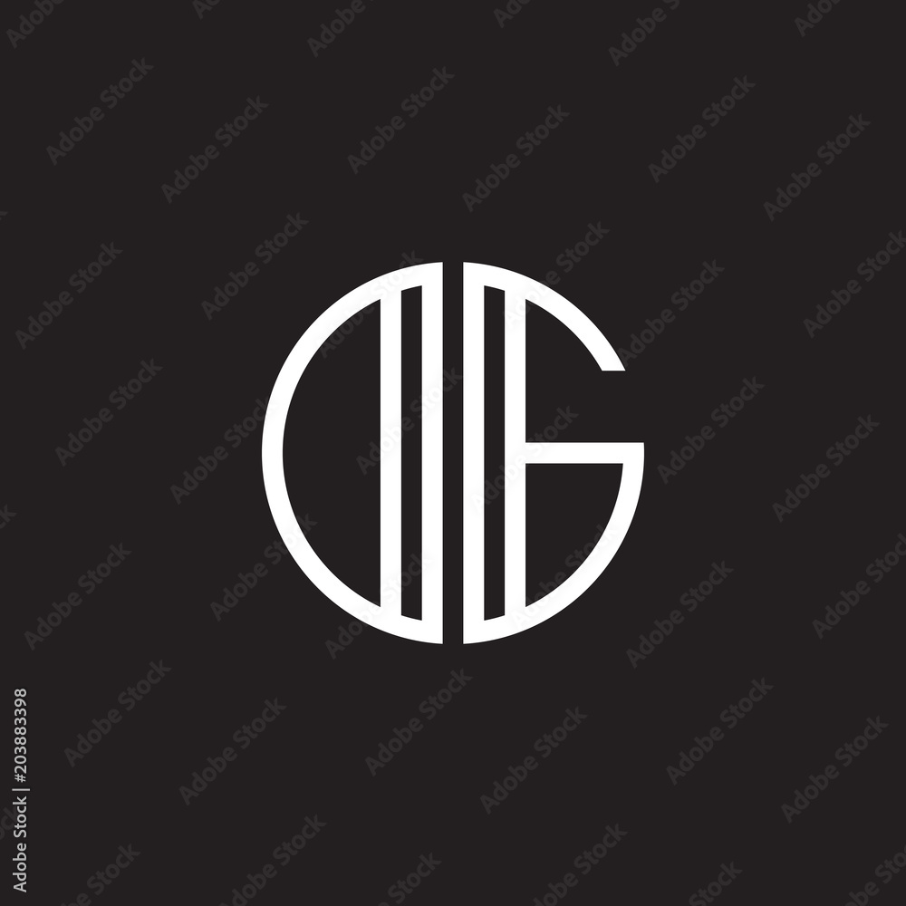 Initial letter DG, OG, minimalist line art monogram circle shape logo, white color on black background Initial letter DG, OG, minimalist line art monogram circle shape logo, white color on black background