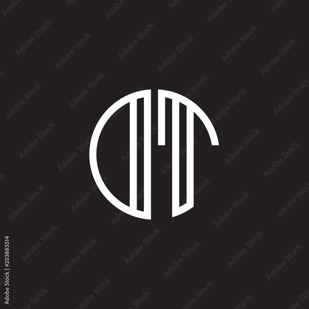 Initial letter DT, OT, minimalist line art monogram circle shape logo, white color on black background Initial letter DT, OT, minimalist line art monogram circle shape logo, white color on black background
