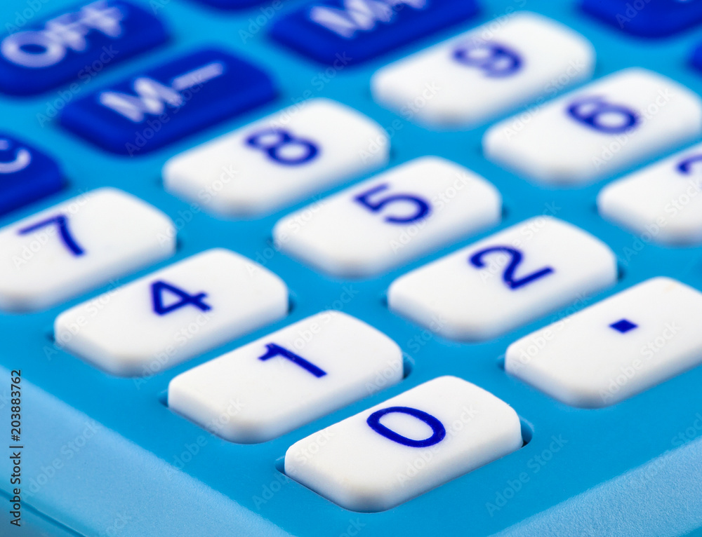 Close up button calculator , blue calculator. Close up button calculator , blue calculator.
