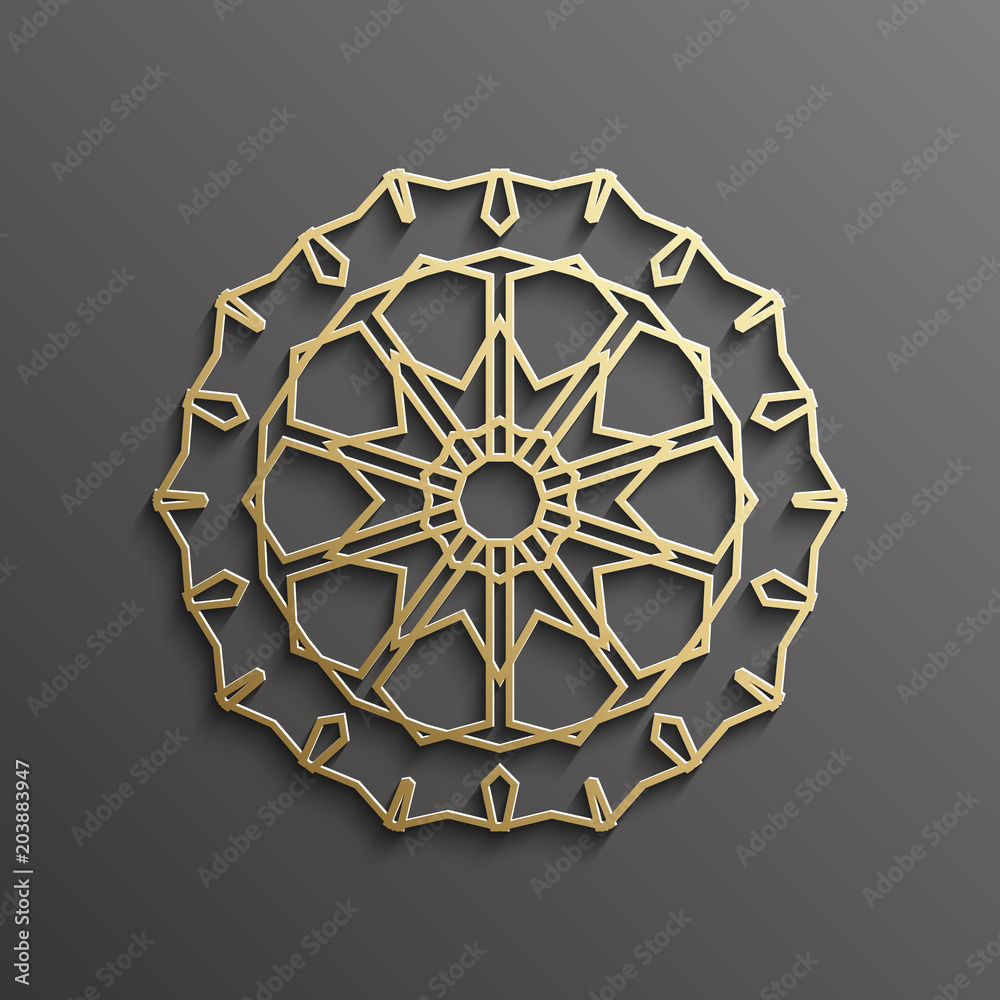 Islamic 3d gold on dark mandala round ornament background architectural muslim texture design . Can be used for brochures invitations,persian motif Islamic 3d gold on dark mandala round ornament background architectural muslim texture design . Can be used for brochures invitations,persian motif