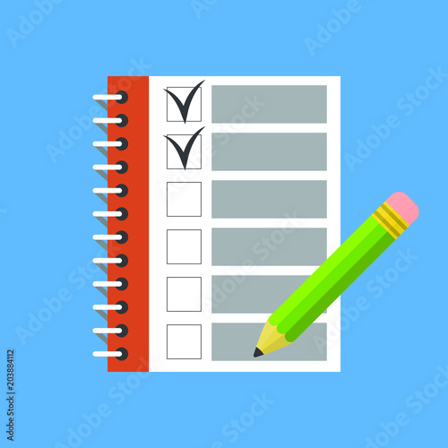 Checklist and pencil flat icon, vector