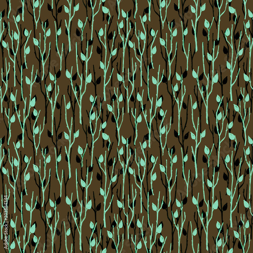 Seamless Botanical Pattern with Briar Branches in Asian Style.
