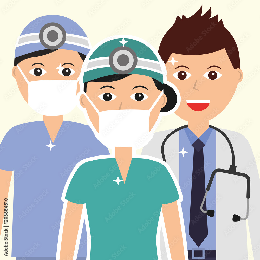 female surgeon dentist doctor with stethoscope team hospital vector illustration