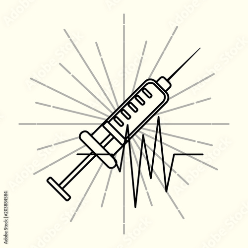 syringe rhythm cardiac medical supply healthcare vintage poster vector illustration